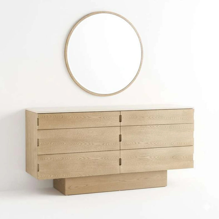 Jaylen Dresser With 6 Drawer & Round Mirror - Natural