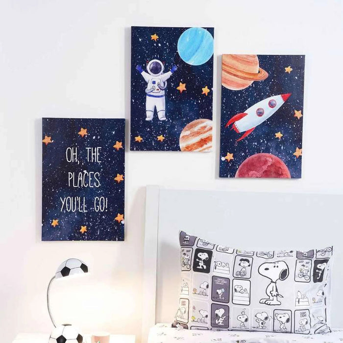 Joe Astronaut 3 Pcs Canvas Wall Art 40X60Cm - Blue Pan Home