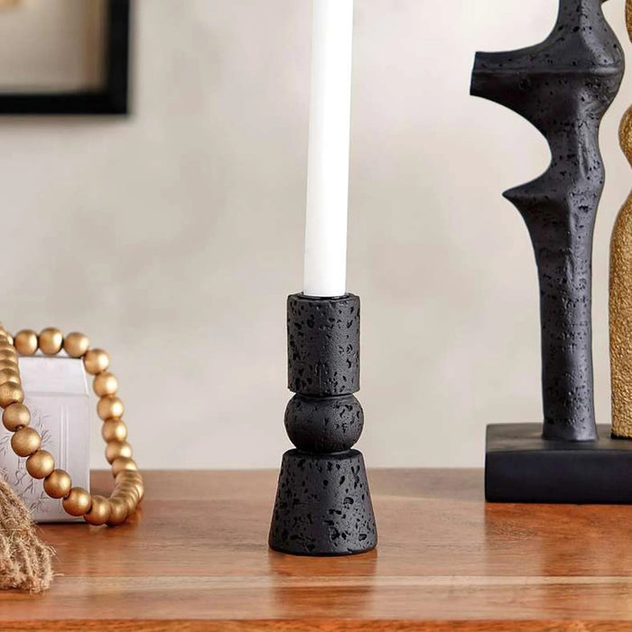 Jonah Polyresin Candle Holder 6X6X13.5Cm - Black Pan Home