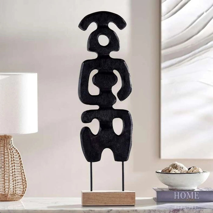 Jora Wooden  Abstract Sculpture 20X8X76Cm - Black Pan Home
