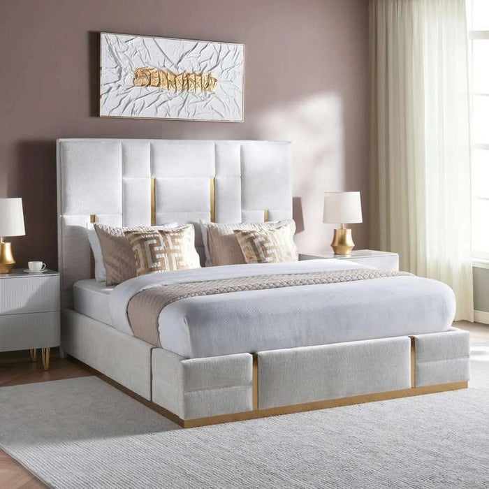 Julia King Bed(180X200) With Hydraulic Storage - Beige And Gold