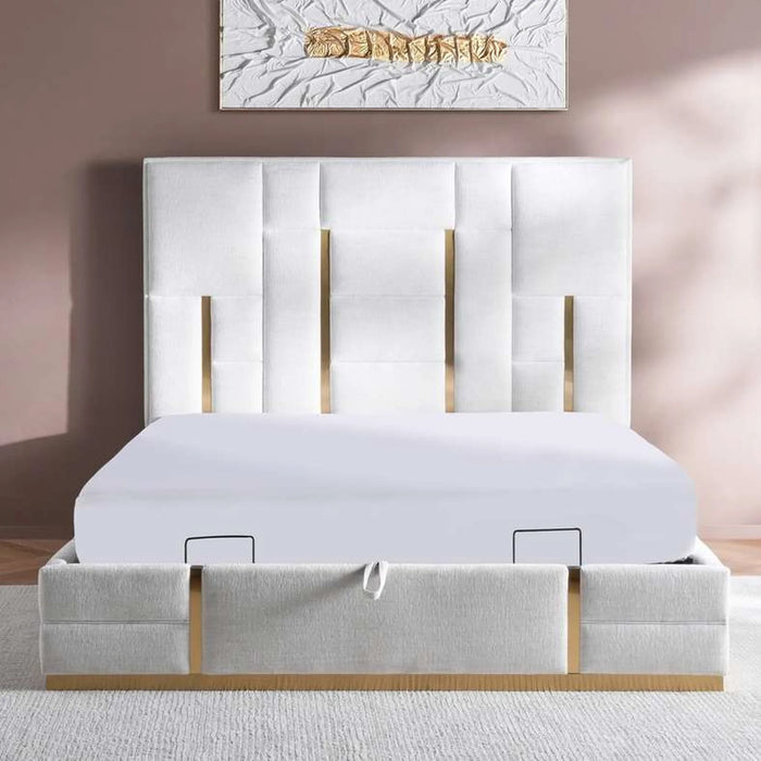 Julia King Bed(180X200) With Hydraulic Storage - Beige And Gold
