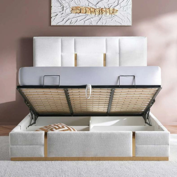 Julia King Bed(180X200) With Hydraulic Storage - Beige And Gold
