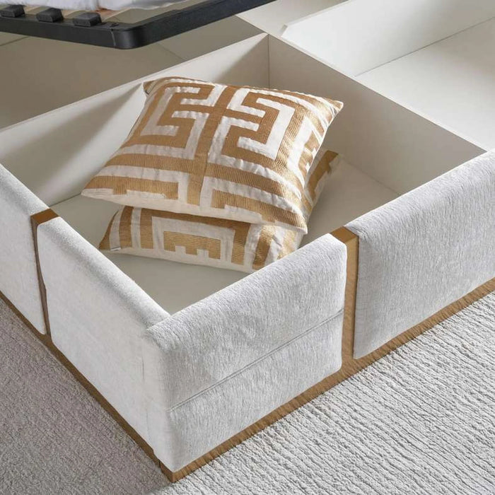 Julia King Bed(180X200) With Hydraulic Storage - Beige And Gold