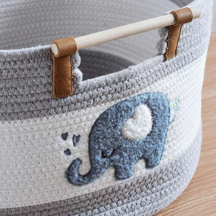 Jumbo Rope Storage Basket With Wooden Handle 40X40X26Cm-Blue/Grey