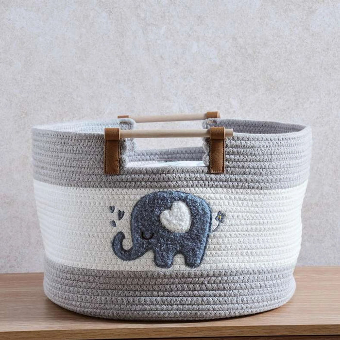 Jumbo Rope Storage Basket With Wooden Handle 40X40X26Cm-Blue/Grey