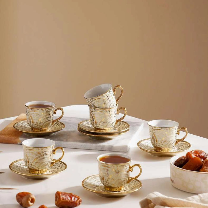 Kamari 12-Piece Espresso Cup Saucer Set 90Ml -White Gold