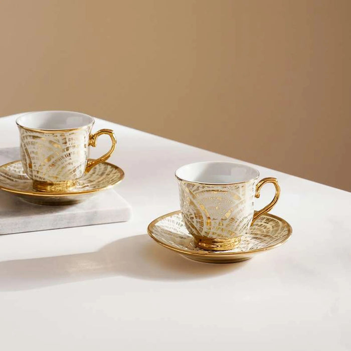 Kamari 12-Piece Espresso Cup Saucer Set 90Ml -White Gold