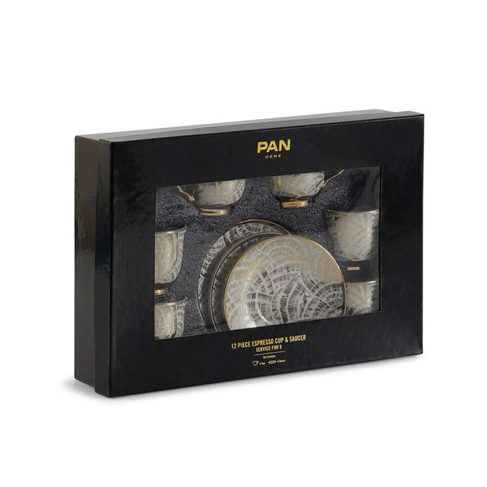 Kamari 12-Piece Espresso Cup Saucer Set 90Ml -White Gold