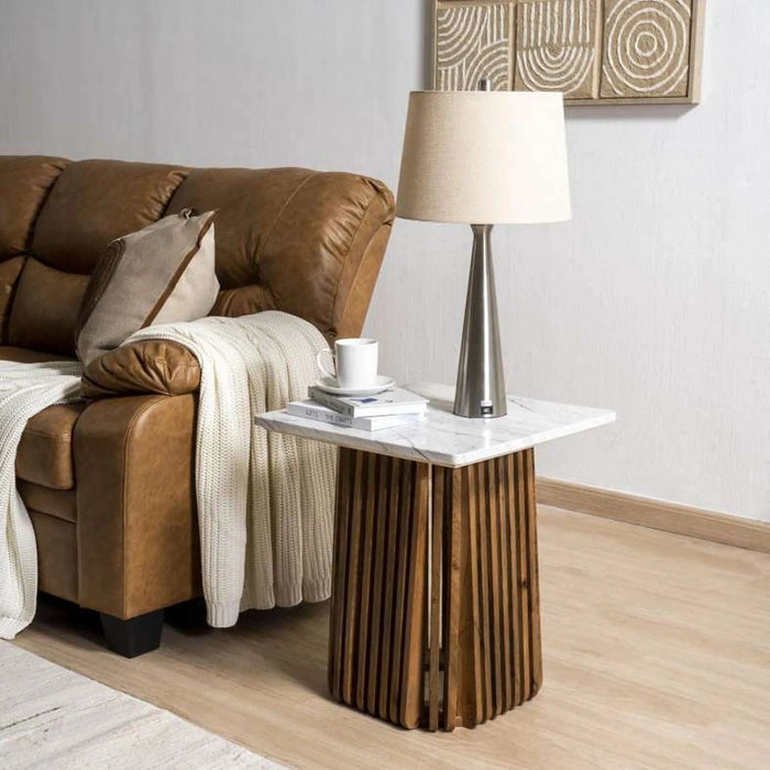 Kamari End Table Marble - White Walnut