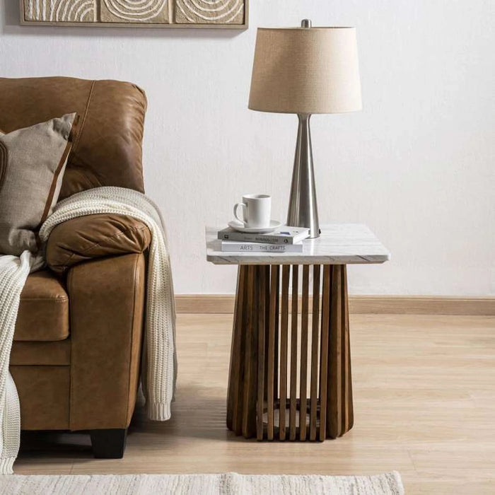 Kamari End Table Marble - White Walnut
