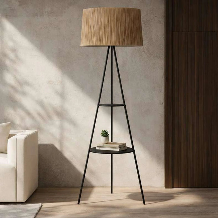 Kansas E27 Tripod Shelf Floor Lamp 48X150Cm - Black