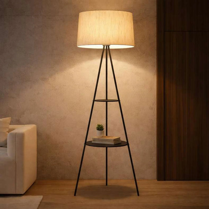 Kansas E27 Tripod Shelf Floor Lamp 48X150Cm - Black