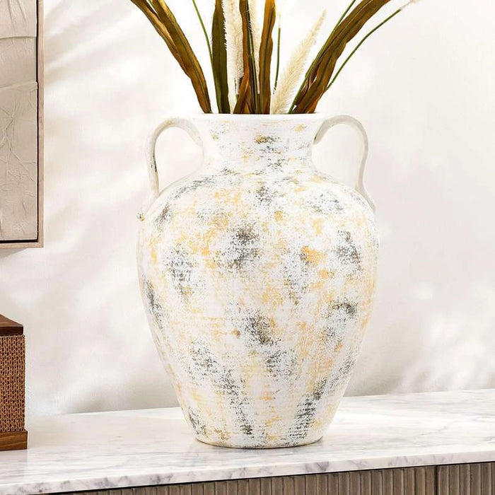 Kansas Handpainted Ceramic Vase With Handles 33.7X33.7X45Cm- Grey