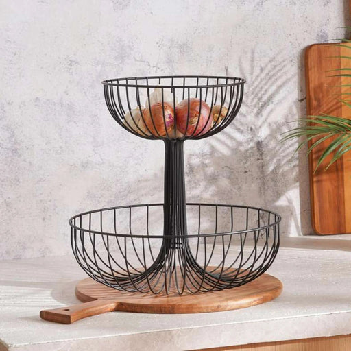 Kara 2-Tier Metal Fruit Basket 31X31X30Cm -Black Pan Home