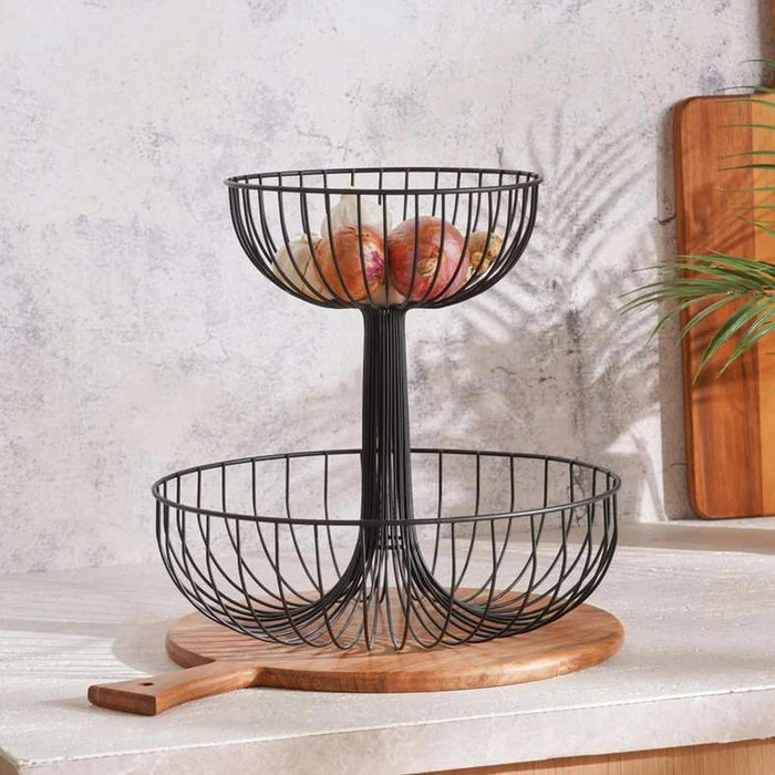 Kara 2-Tier Metal Fruit Basket 31X31X30Cm -Black Pan Home