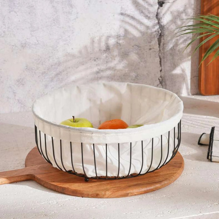 Kara Metal Fruit Basket With Linen 28X28X11Cm -Black