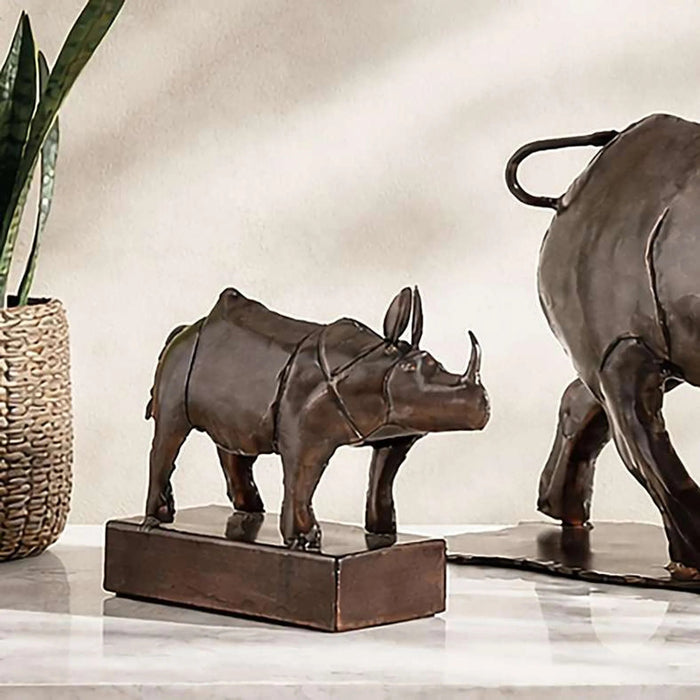 Karg Metal Standing Rhino Decor Sculpture 35X11X25Cm - Antique Brass Pan Home