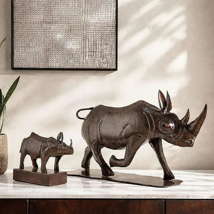 Karg Metal Standing Rhino Decor Sculpture 35X11X25Cm - Antique Brass Pan Home