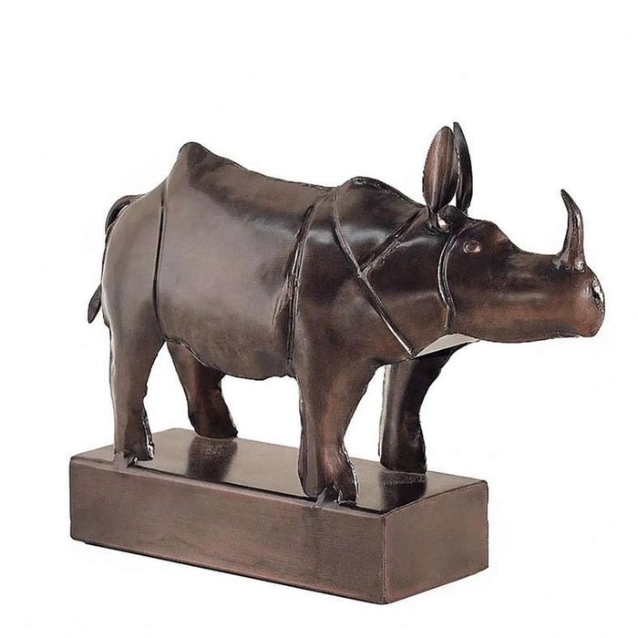 Karg Metal Standing Rhino Decor Sculpture 35X11X25Cm - Antique Brass Pan Home