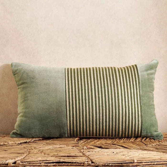 Kave Velvet Embroidery Down Feel Filled Cushion 30X50Cm - Olive Pan Home