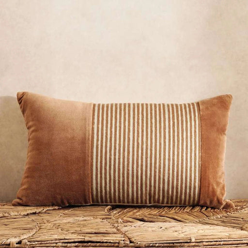 Kave Velvet Embroidery Down Feel Filled Cushion 30X50Cm - Rust Pan Home