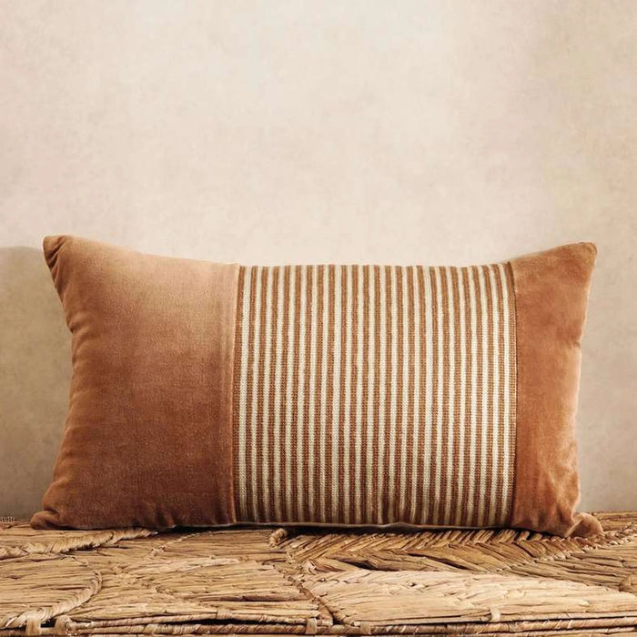 Kave Velvet Embroidery Down Feel Filled Cushion 30X50Cm - Rust Pan Home