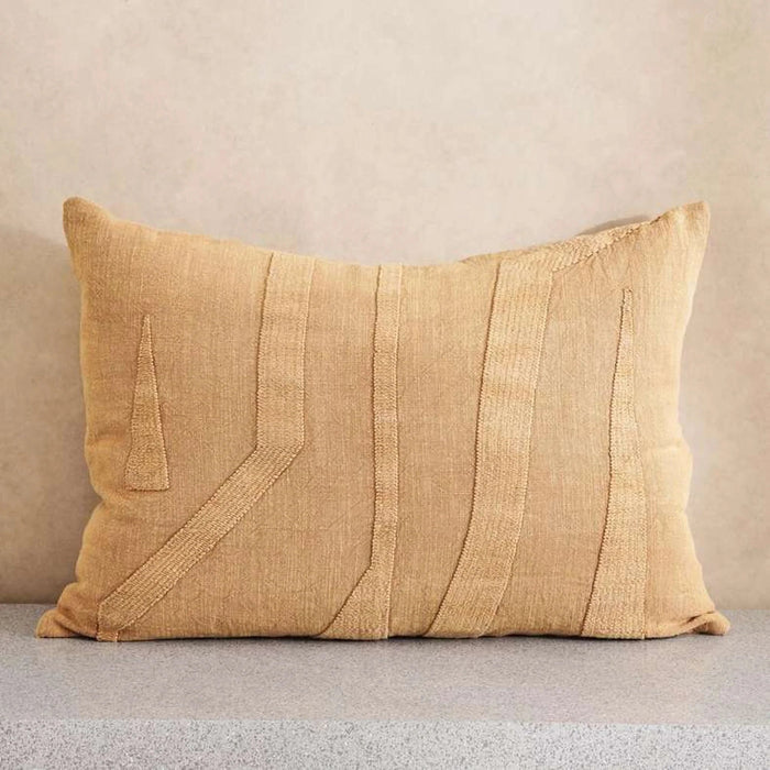Kellan Linen Embroidery Down Feel Filled Cushion 40X60Cm -Tobacco Pan Home