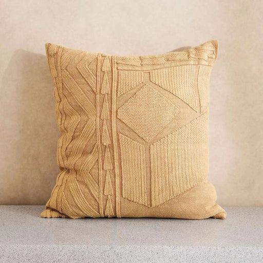 Kellan Linen Embroidery Down Feel Filled Cushion 50X50Cm -Tobacco Pan Home