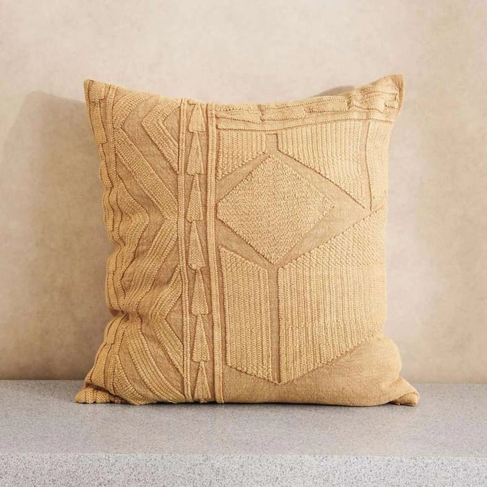 Kellan Linen Embroidery Down Feel Filled Cushion 50X50Cm -Tobacco Pan Home