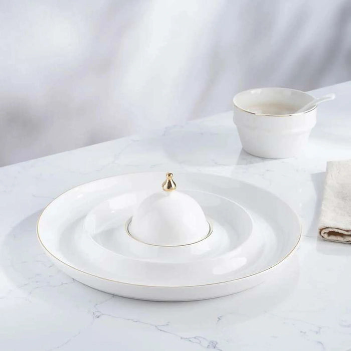 Kenar Serving Set With Gold Rim Dia30Cm - White