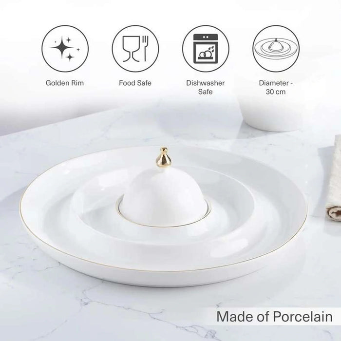 Kenar Serving Set With Gold Rim Dia30Cm - White
