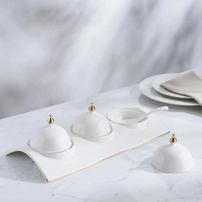 Kenar Serving Set With Gold Rim Dia36.3Cm - White