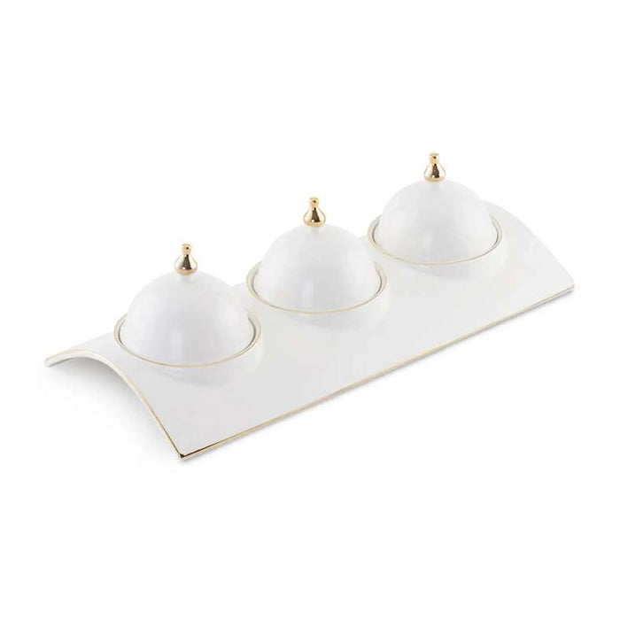 Kenar Serving Set With Gold Rim Dia36.3Cm - White