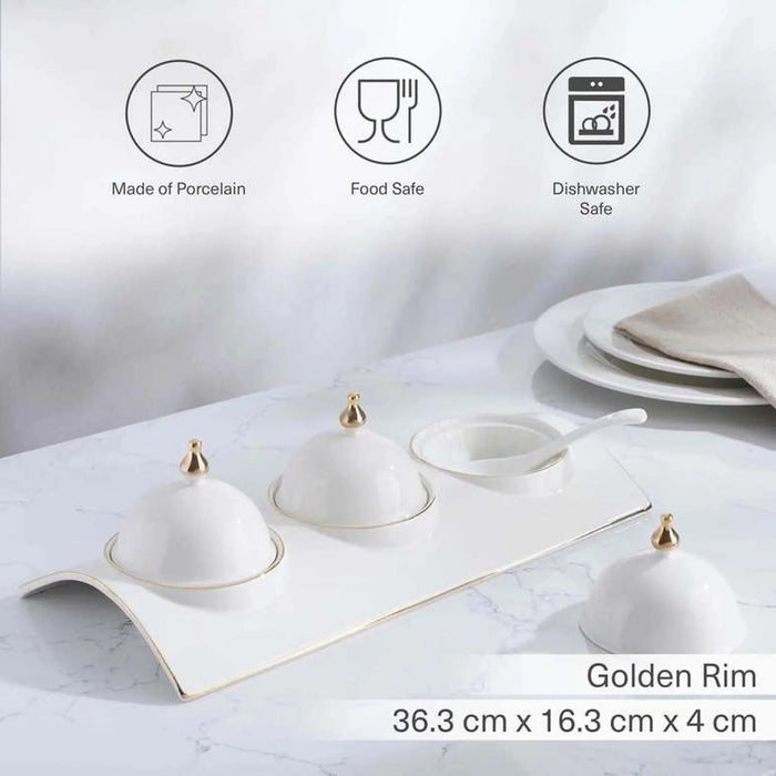 Kenar Serving Set With Gold Rim Dia36.3Cm - White