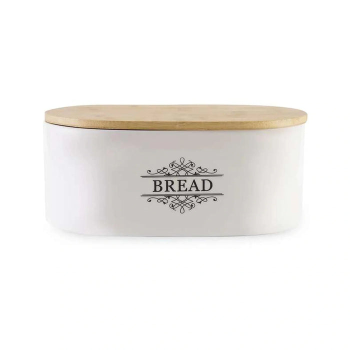 Kevi Bread Bin With Wooden Lid 29.5X19X12.5Cm - White Pan Home
