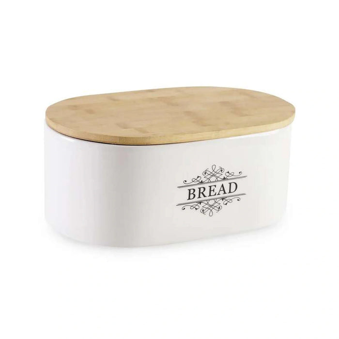 Kevi Bread Bin With Wooden Lid 29.5X19X12.5Cm - White Pan Home