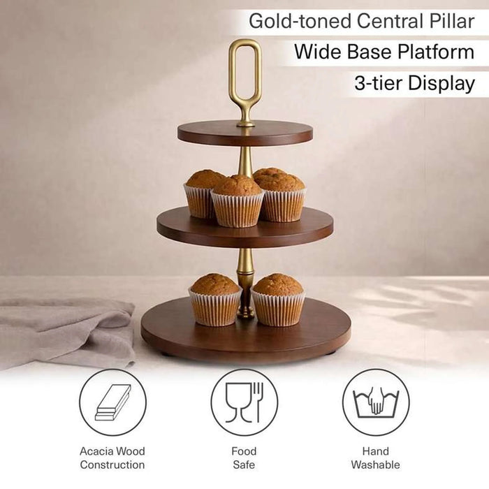 Kiara Acacia 3-Tier Cake Stand Dia30.5X57.1Cm -Walnut