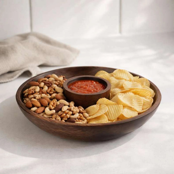 Kiara Acacia Serving Platter With Chip & Dip Bowl Dia25.4X5.1Cm -Walnut