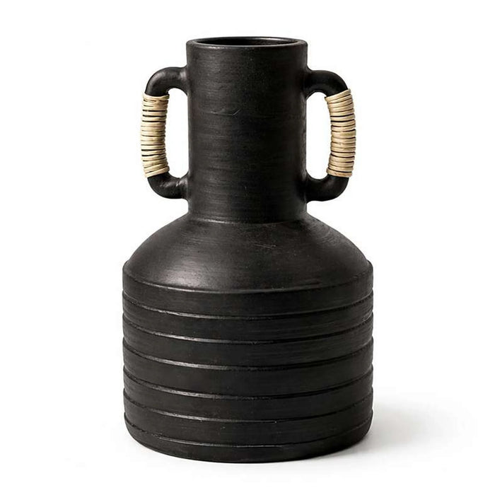 Kilwa Terracotta Rattan Handle Decor Vase  22.86X22.86X45.08Cm - Black