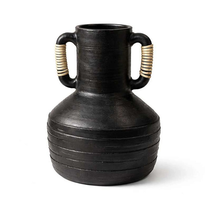 Kilwa Terracotta Rattan Handle Decor Vase  25.4X25.4X36.83Cm - Black