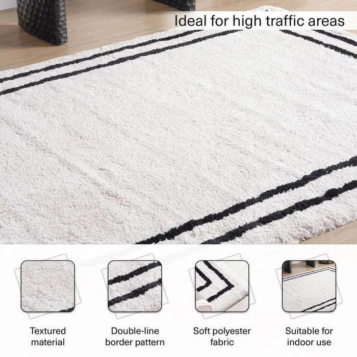 Kingslane Modern Tufted Velvet Touch Rug 160X230Cm - Ivory Black Pan Home