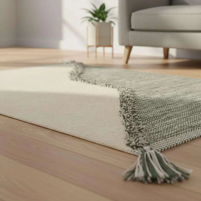 Kinley Cotton Dhurrie With Tassel 90X150Cm - Olive Green Pan Home