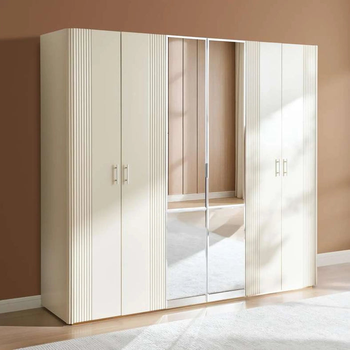 Kirby 6 Door Wardrobe With Mirror - Beige