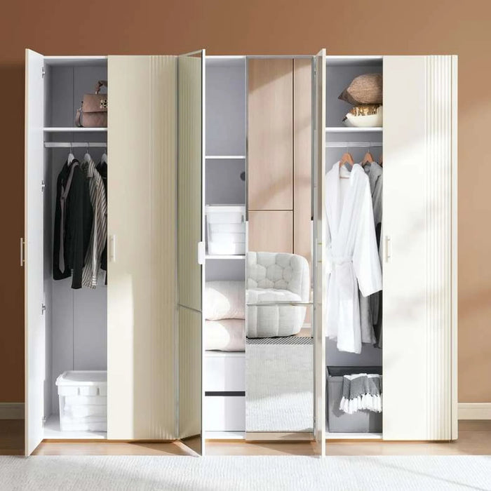Kirby 6 Door Wardrobe With Mirror - Beige