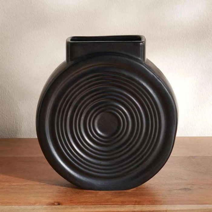 Koa Ceramic Concentric Circle Vase 17X6X18Cm - Black