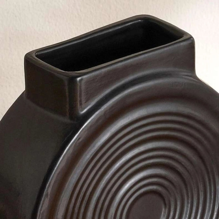 Koa Ceramic Concentric Circle Vase 17X6X18Cm - Black