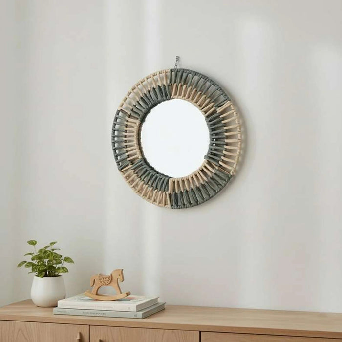 Kobe Braided Round Miror 50.5Cm Round -Grey Biue Pan Home