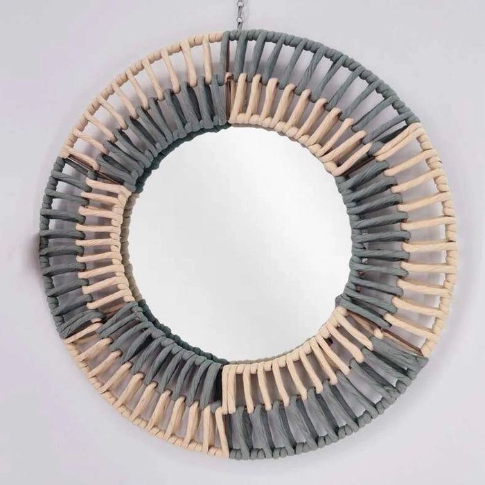 Kobe Braided Round Miror 50.5Cm Round -Grey Biue Pan Home