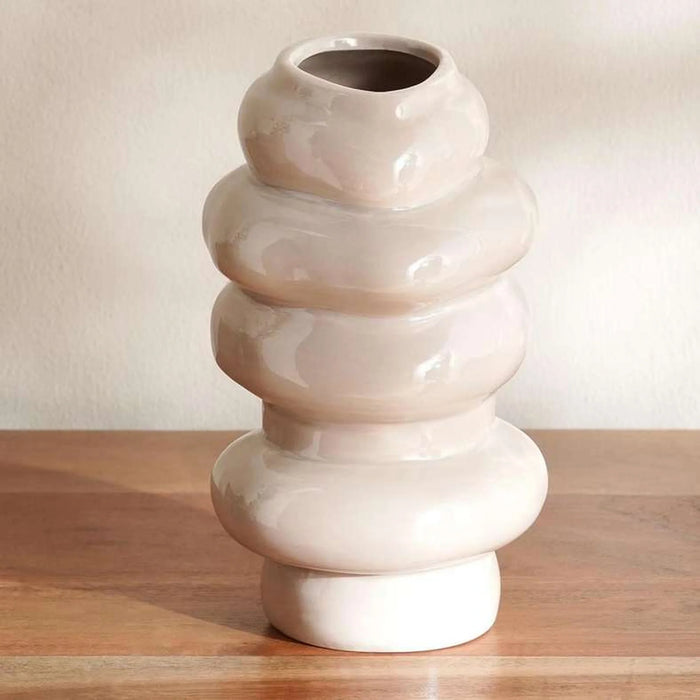 Koe Ceramic Stacked Decor Vase 11.5X11X19.8Cm - Beige